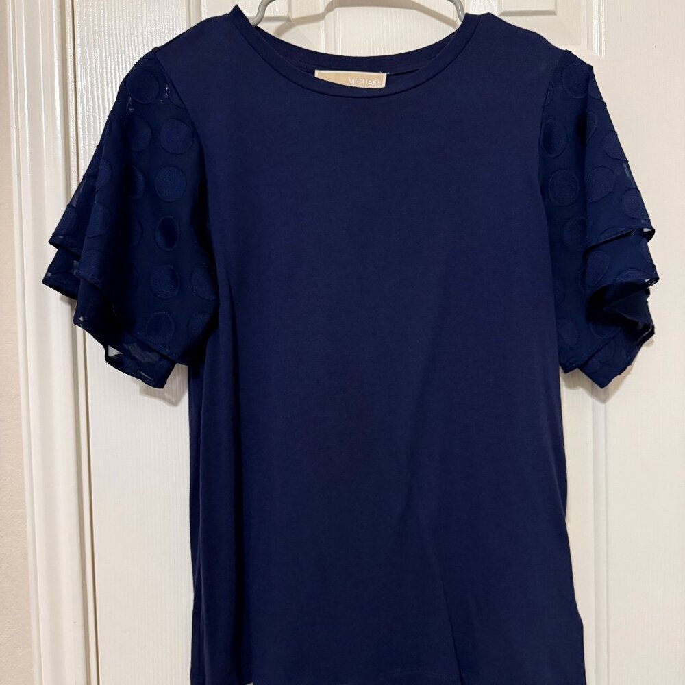 Michael Kors Women's Short Sleeve T Shirt with Flare Trim Sleeves